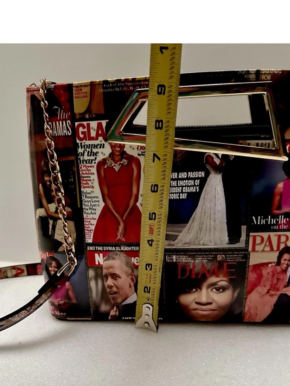 NEW OBAMA Crossbody Y2K Shoulder Bag Hologram Collage Glossy Magazine Covers - Picture 4 of 9